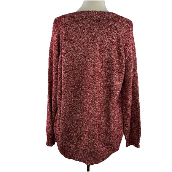 Laura Scott Size XL Sweater Red Gold Thread Cable Knit Crew Neck Long Sleeves - Picture 4 of 9